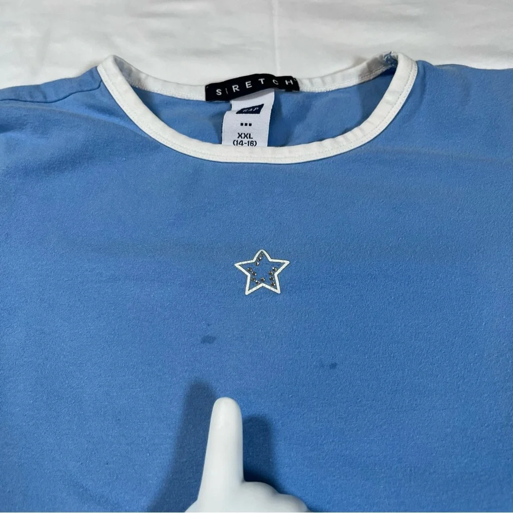 Vintage 2000s Gap blue white baby tee‎ Kids Fits Women XS Y2k